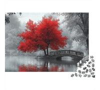 Pont Arbre Rouge 1000 Pièce Carton Robuste Puzzle Classique pour Adultes Enfants Impossible Difficile Défiant Décompression Et Décoration Murale Idée Cadeau 52x38cm/1000pcs