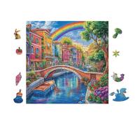 Pont Arc-en-Ciel City 100 Pièces Puzzle Adulte en Carton Rigide sans Déformation Difficile Moyenne Décoration Murale Loisir Créatif Idée Cadeau Anniversaire 28x28cm