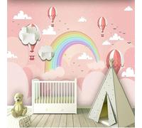 Pont Arc En Ciel En Montgolfière Rose De Dessin Animé Papier Peint 3D Installation Facile Intissé Tapisserie Bureau Salon Canapé Chambre Décoration Murale-250cm×170cm