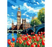 Pont Big Ben de Londres Peinture Numero Adulte,sans Cadre DIY Kit de Peinture à l'Huile sur Toile pour Débutants avec Pinceaux et Acryliques pour Décoration D'Intérieur 60x75 cm
