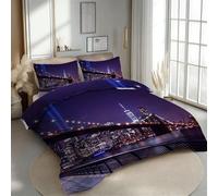 Pont Brook Housse de couette 140x200 Enfant L'architecture De New York Parure de lit Réversible 1 Personne 3D Microfibre Literie 3 pièces avec Fermeture Éclair et 2 Taies d'oreiller 65x65 1R160