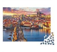 Pont Charles Paysage Urbain de Prague Puzzle 1000 Pièces Puzzle pour Adultes Papier 1000 Pièces Vue au Crépuscule Décoration Maison Détente Cadeau 52x38cm/1000pcs
