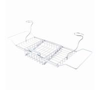 GOTOTOP Pont de Baignoire Plateau de Bain Rangement Universel Extensible 61~85cm Porte Verre à Pied Porte Gel Douche Savon en Metal Chromé