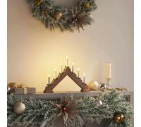 Pont de bougie de Noël avec 7 lumières LED blanc chaud, marron, en bois de pin massif, 39,5 x 5 x 29 cm, décoration de table festive pour l'intérieur