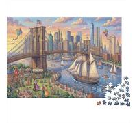 Pont de Brooklyn au Crépuscule Puzzle en Bois 1000 Pièces Adultes Et Enfants,Premium,Bois,Défi,Dès 14 Ans,Déco Murale, Jeu Éducatif,Anti-Stress,Détente,Casse-tête (75x50cm)