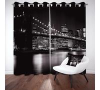 Pont de Brooklyn Rideau Opaque Lot de 2, Paysage New York Rideaux Occultant Thermique, Ville Noir et Blanc Rideau Salon Chambre à Oeillets Adulte Anti Froid Anti Bruit 110X215