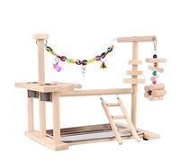 Pont de cage pour perroquets avec plateau d'alimentation - Fournitures debout - Pont d'entraînement pour perroquets - Plate-forme en bois - Échelle d'escalade