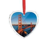 Pont de la baie de San Francisco - Ornements en cristal pour décorations de sapin de Noël - Breloque en forme de cœur - Pendentif en verre avec ruban rouge - Cadeaux de Noël pour la famille et