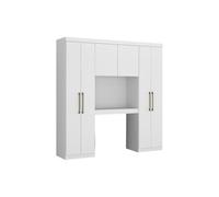 Pont de lit ANTERO - 6 portes - Avec armoires et rangements - L.200 cm - Blanc