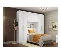 Pont de lit ANTERO - 6 portes - Avec armoires et rangements - L.200 cm - Blanc