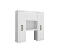 Pont de lit ANTERO - 6 portes - Avec armoires et rangements - L.200 cm - Blanc