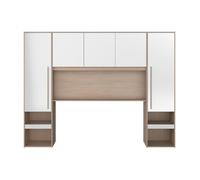 Pont de lit avec rangements - Avec LEDs - L265 cm - Coloris : Blanc brillant et naturel - VELONA