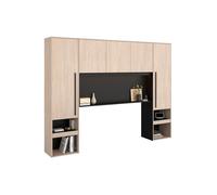 Pont de lit avec rangements - Avec LEDs - L265 cm - Coloris : Naturel et noir - VELONA