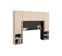 Pont de lit avec rangements - Avec LEDs - L265 cm - Coloris : Naturel et noir - VELONA