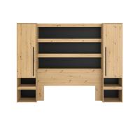 Pont de lit avec rangements et LEDs - L269 cm - Coloris : Naturel et noir - VARLY