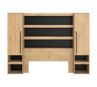 Vente-unique - Pont de lit avec rangements et LEDs - L269 cm - Coloris : Naturel et Noir - VARLY