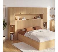 IDMarket - Pont de lit Juliette 226 cm | Avec multiples rangements, effet lattes tasseau de bois
