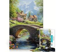 Pont de Pierre dans Un Village de Montagne Puzzle de 1000 pièces pour Adultes Jeu de réflexion Intelligent et Silencieux Découpe précise Cadeau Original 38x52cm