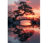 Pont Diamond Painting Adulte, Lac Diamond Painting, DIY Round Rhinestone Crystal Point de Croix complet kit, 5D Mosaic Art Kit Pour Enfant et débutants, Murale Décoration Maison 25x35cm 0U-90