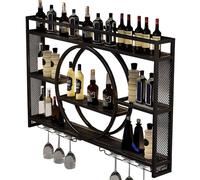 Pont d'intention à vin Round Moderne Round Roule de Grande capacité en Fer pour Le Salon de la Cuisine Bar Board Bottle Rangement étagère (Noir 100 cm)