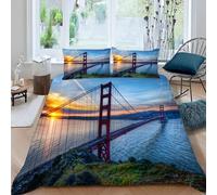 Pont du Golden Gate, San Francisco Housse de Couette 200x200 Parure de Lit Architecture Urbaine Microfibre Impression 3D Une House de Couette et Deux Taies d'oreiller (65x65 cm) A.1708