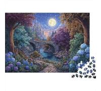Pont éclairé par la Lune Fantasy 1000 Pièce Carton Extra Épais Puzzle Premium Amants De Famille Formation De Concentration Joyeux Cadeau Le 70x50cm/1000pcs