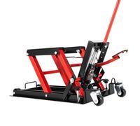 Pont élévateur hydraulique de moto 680 kg, pour quad/ATV/UTV, hauteur de levage de 36,5 cm avec 3 goupilles de sécurité, élévateur d'atelier avec 2 roulettes pivotantes et 2 roues de blocage