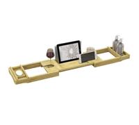 HomCom Pont baignoire extensible 75-109 cm, bambou verni, porte-gobelet et porte-savon, Beige G