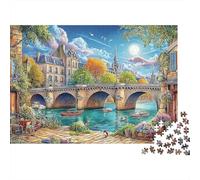 Pont Paris Scene Puzzle 1000 Pièces Carton Épais Maman Pont Paris Cadeau Facile À Ranger Pas De Décalage Couleurs Résistantes Relaxation 38x26cm/1000pcs