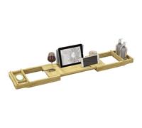 Pont Plateau De Baignoire Extensible 75-109l Cm - Porte-Gobelet Et Savon - Bambou Verni