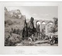 Pont près de Cuenca Espagne. Après une œuvre du XIXe siècle de Karl Wilhelm von Heideck gravée par Johann Woelfle. Poster imprimé par Ken Welsh (15 x 13)