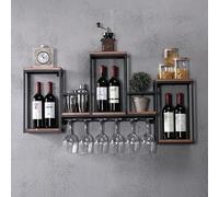 Pontage à vin mural avec porte-verre à vin, étagère à bouteille de vin en bois avec porte-étycs, barre des étagères flottantes, porte-exposition multi-fonctionnalités de rangement de vin, pour la