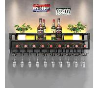 Pontage à vin Mural, Barre des étagères flottantes avec lumière LED, étagère en Verre de vin Suspendu, Porte-Exposition de Rangement à vin, Multi, Organisateur de Bouteille de vin en métal