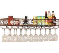 Pontage à vin Mural Industriel avec Porte-Verre en Verre, Porte-Bouteille à vin Suspendu en métal Rustique, Porte-vin à vin, Accessoires de vin de l'étagère Murale, Bronze, 60x25x16cm Made in