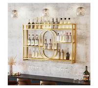 Pontage à vin Mural Moderne avec lumière LED et Porte-Verre Suspendu à vin de Grande capacité Affichage de Bouteille d'alcool pour Bar ou de Cuisine décor Noir/Or
