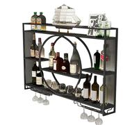 Pontage à vin mural mural industriel, porte-bouteille en métal, barre de bar à 3 couches étagères flottantes, porte-verre à vin inversé, porte-exposition de rangement à vin multi-fonctionnaire pour le