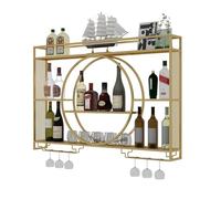 Pontage à vin mural mural industriel, porte-bouteille en métal, barre de bar à 3 couches étagères flottantes, porte-verre à vin inversé, porte-exposition de rangement à vin multi-fonctionnaire pour le