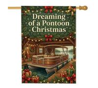 Ponton Bateau Citation de Noël Drapeau Maison 71 x 101,6 cm | Paysage de hangar à bateaux, drapeau de pelouse, thème vacances nautiques, guirlande de pin, boîtes cadeaux