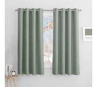 PONY DANCE Décoration de Fenêtre - Rideau Isolation Thermique Cuisine à Oeillets pour Chambre du Bébés/Adulte, Largeur 140 sur Hauteur 160cm, Sauge Vert, 2 Pièces