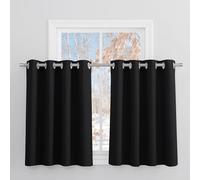 PONY DANCE Décoration de Fenêtre - Rideau Noir Isolation Thermique Brise-Vue Rideau Cuisine à Oeillets Économie d'Énergie pour Petite Fenetre, Largeur 132 sur Hauteur 90cm, 2 Pièces