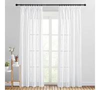 PONY DANCE Décoration de Fenêtre - Rideau Voilage Lot de 2 Panneaux Voile en Lin Effet Motif de Croix avec Galon Fronceur Draperies Souple pour Salon & Hôtel, 140cm sur 200, Blanc