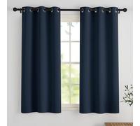 PONY DANCE Décoration de Fenêtre - Rideaux Occultant Paire de Rideaux Court a Oeillets pour Petites Fenêtres Maison Cuisine Chambre Lumières Bloquer, L90 x H137 cm, Bleu Foncé, Lot de 2