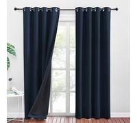 PONY DANCE Double Rideaux Thermique 140x245 cm, Bleu Foncé, Total Lumineux Bloquer Décoration Rideaux et Draperies à Oeillets 2 Couches avec Noir Doublure Anti Bruit, 2 PCs