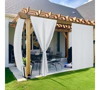 PONY DANCE Lot de 2 Rideau sans Percage Anti-Vent avec Embrasses, Rideaux d'Exterieur à Fixation Adhésive pour Terrasse, Rapide d'installation Imperméable, L132xH213cm, Gris Blanc