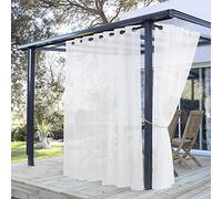 PONY DANCE Rideau Extérieur - Rideaux Voilages Blanc Exterieur pour Pergola Jardin Extérieur & Intérieur Maison Chambre, Lumière Filtrer avec Oeillets, L 254 x H 274 cm, Lot de 1