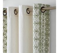 PONY DANCE Rideau Lin a Oeillets avec Motifs de Géométrie, Voilage Épais Decortaion Classique Moderne pour Fenêtre Porte Salon Maison Chambre, L 140 x H 245cm, 2 Panneax, Vert