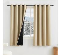 PONY DANCE Rideau Occultant Court - Rideaux Thermiques Isolation Lumiere avec Oeillets Décoration pour Cuisine Chambre Maison Fenetre, 2 Pièces, L140 x H145 cm, Jaune Beige