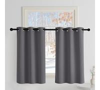 PONY DANCE Rideau Occultant Cuisine - Court Panneaux à Oeillets pour Masion Chambre Petite Fenetre, Isolation Lumineux Prêt Poser, 106cm Largeur sur 90 Hauteur, Gris, Lot de 2