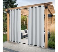Pony Dance Rideau Occultant Extérieur à Oeillets Coupe-Vent Lumineux Bloquer Étanche pour Terrasse Jardin & Patio Économie d'Énergie, Gris Blanc, L 132 sur H 243 cm, 2 Pièces