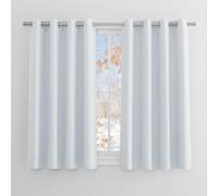 PONY DANCE Rideau Thermique - Rideaux Occultant de Fenêtre Occultants Draperies Courts Prêt à Poser Tissu Solid Unicolore Lumineux Bloquer, 140 x 145 cm, Gris Blanc, 2 Panneaux